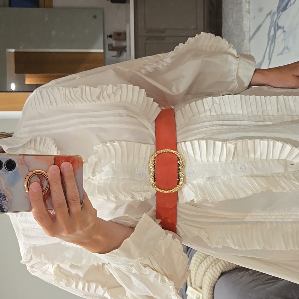 Sezane Artemis Belt, Peach, Size 80, NWT, From Paris, Comes With Floral Clutch - Picture 15 of 17